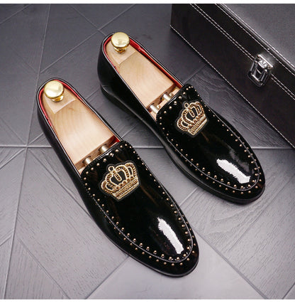 Trendy Retro Bright Leather Slip-on Increased By Men's Pointed Leather Shoes