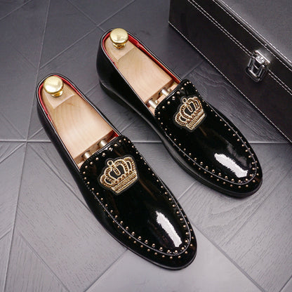 Trendy Retro Bright Leather Slip-on Increased By Men's Pointed Leather Shoes